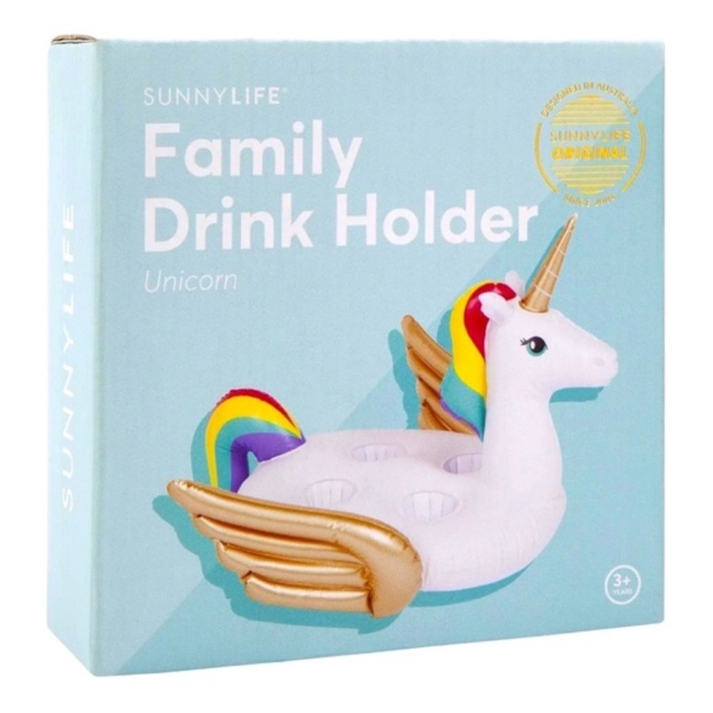 NIB! UNICORN INFLATABLE POOL WATER FAMILY DRINK HOLDER By Sunnylife